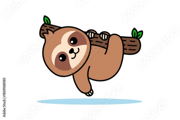 Obraz Sloth Hanging on Tree Cartoon Illustration