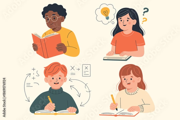 Obraz Students Learning Vector Illustration – Education and Study Concept