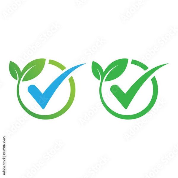 Obraz Eco Check Icon Set Leaf Green Design