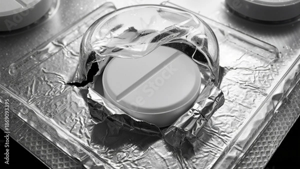 Obraz Single White Pill in Blister Pack Macro
