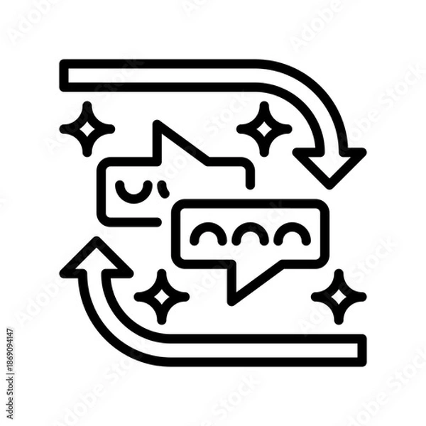 Obraz Feedback Loop Line Icon, Outline Symbol for Continuous Improvement, Iterative Process, Circular Communication, Quality Lifecycle, and System Optimization. Vector Sign Icon.