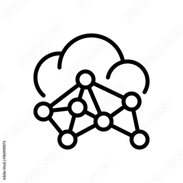 Obraz Big Data Cloud Line Icon, Outline Symbol for Cloud Computing, Remote Storage, Server Infrastructure, Digital Scalability, and Online Processing. Vector Sign Icon.