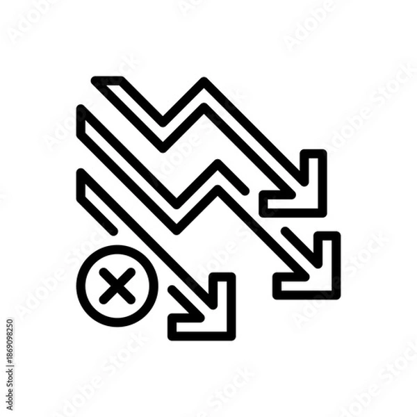 Fototapeta Negative Trend Line Icon, Outline Symbol for Market Loss, Financial Decrease, Warning Indicator, Performance Decline, and Risk Assessment. Vector Sign Icon.