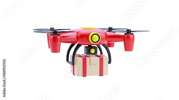 Obraz Red drone delivering a package