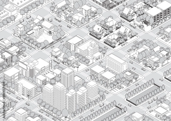 Obraz 街並みの立体図. 都市の景観. アイソメ図で描いた都市.