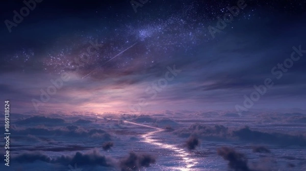 Obraz Snowy landscape night sky