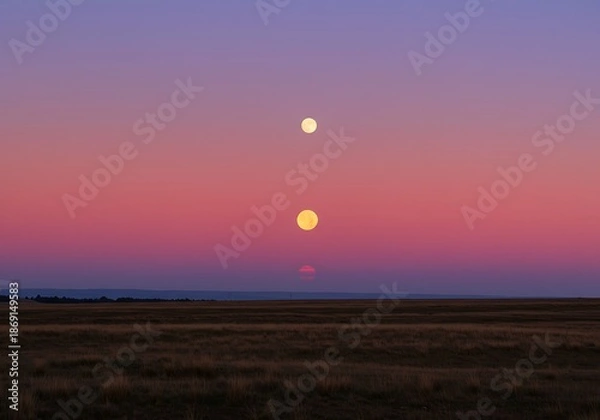 Obraz 茜空に浮かぶ三つの月