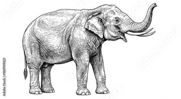Obraz 巨象の精密描写：線画の力強さ