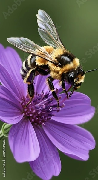 Obraz 蜜蜂と紫の花 超写実的描写