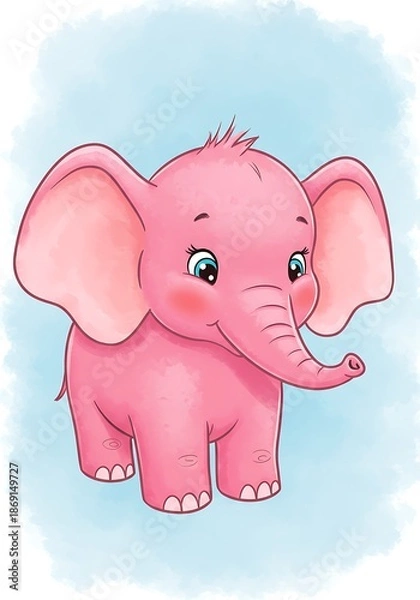 Obraz 水彩のピンク象、優しい瞳