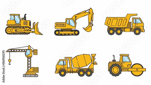 Obraz Yellow construction equipment icons set.