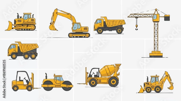 Obraz Yellow Construction Machines Set.