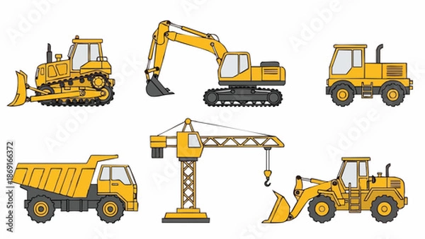 Fototapeta Yellow Construction Vehicles Set.
