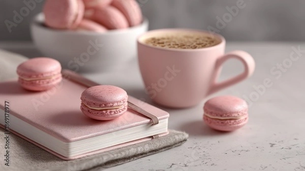 Obraz Pink macarons and coffee