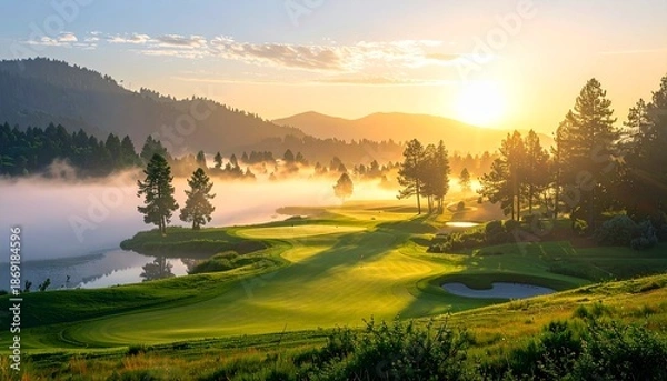 Obraz Golf Course Landscape at sunset