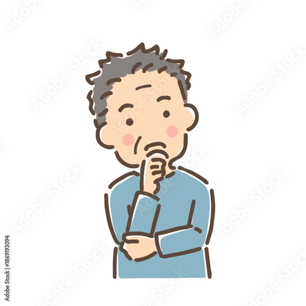 Obraz 首をかしげて考え事をしている中年男性／単品