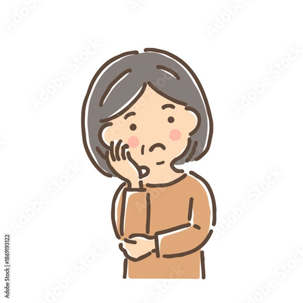 Obraz 首をかしげて考え事をしている中年女性／単品