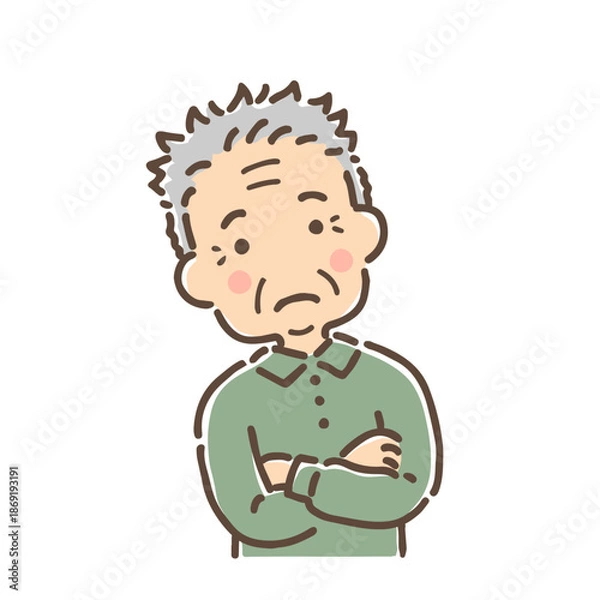 Obraz 首をかしげて考え事をしている高齢男性／単品