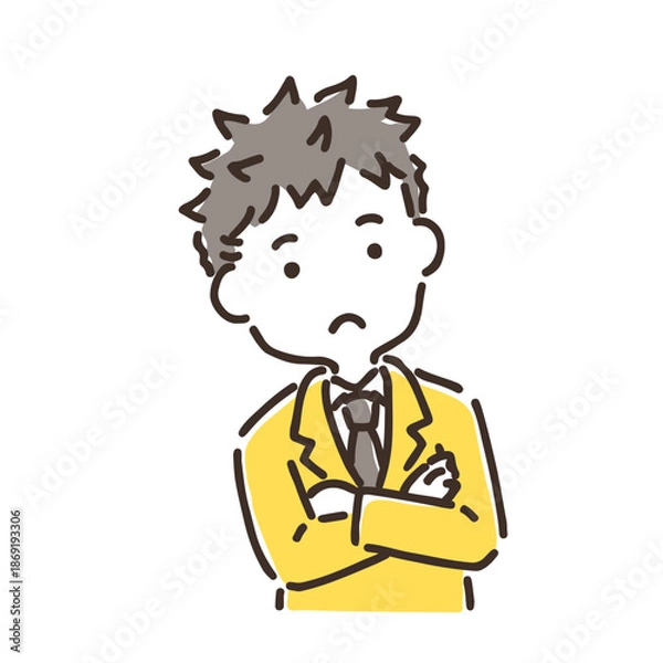 Obraz 考え事をして首をかしげている男子学生／シンプルカラー／単品