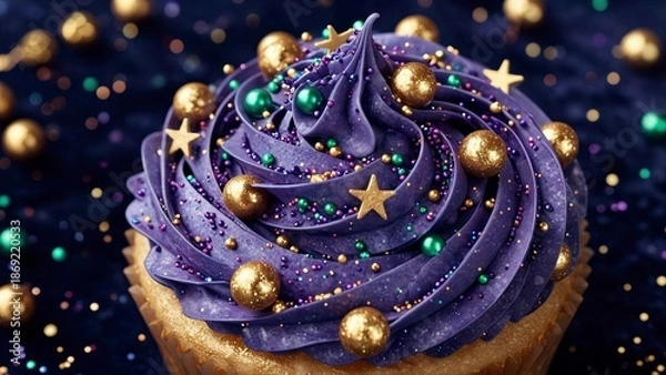 Obraz Festive Purple Cupcake with Decor