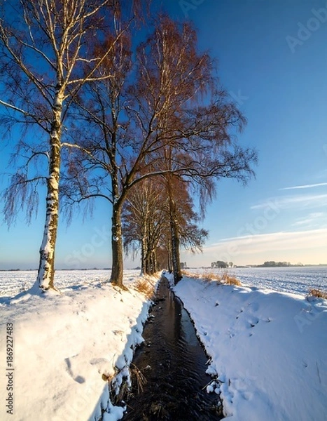 Obraz Winter canal with trees