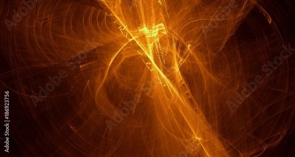Fototapeta Abstract yellow light and laser beams, fractals  and glowing shapes  multicolored art background texture for imagination, creativity and design. Creative ideas for print, web, poster, postcard, flyer.