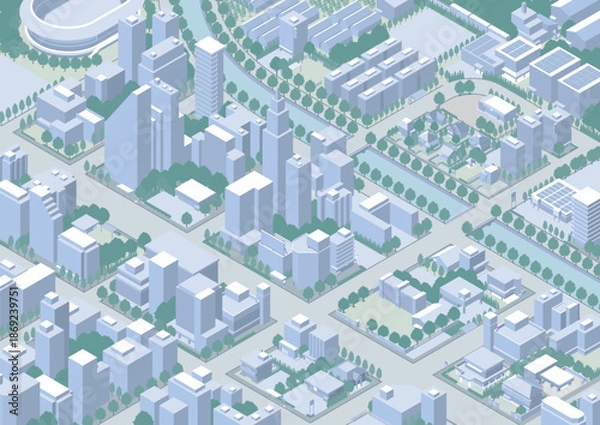 Obraz 街並みの立体図. 都市の景観. アイソメ図で描いた都市.