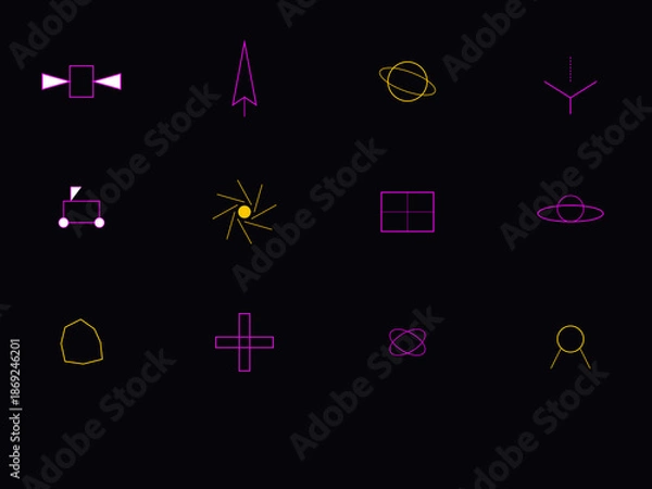 Obraz 12 Future Space Technology and Satellite Industry Icons - Aerospace Vector Set