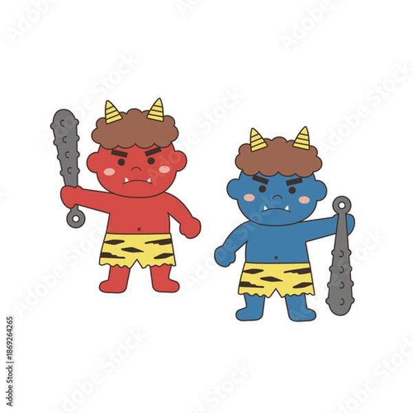 Obraz 節分のイラスト素材　赤鬼と青鬼　アイコン