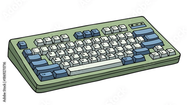 Obraz Retro computer keyboard illustration for digital technology concepts and vintage computing.