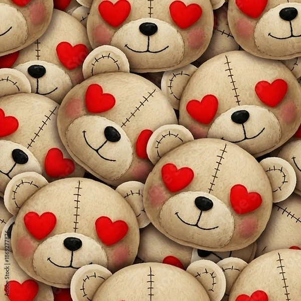 Obraz Cute stuffed bears with heart eyes pattern