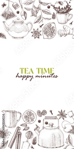 Obraz Tea time vertical vector banner