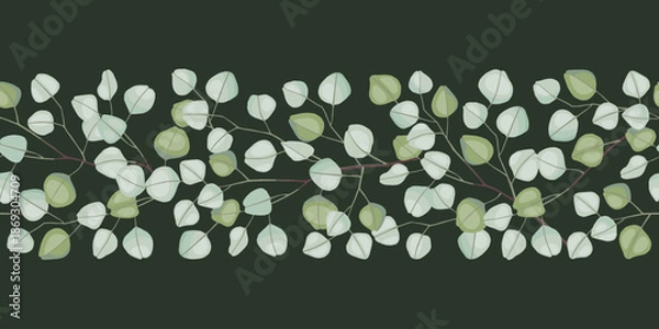 Obraz Eucalyptus silver dollar horizontal seamless border vector