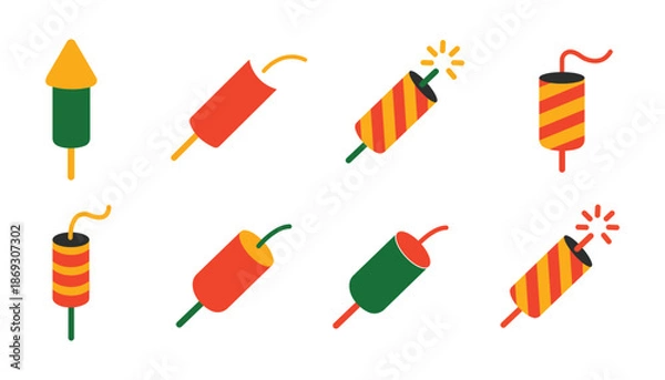 Obraz Firecracker Rocket Celebration Vector Icon Set