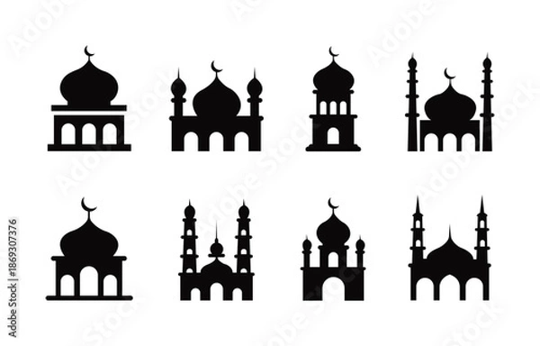 Obraz Islamic Mosque Silhouette Vector Icon Set