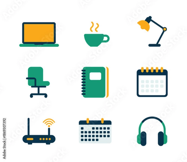 Obraz Office Workspace and Productivity Vector Icon Set