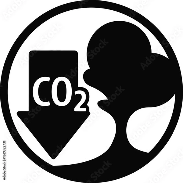 Obraz Black Filled Climate Commitment Badge with Carbon Reduction and Tree Icon