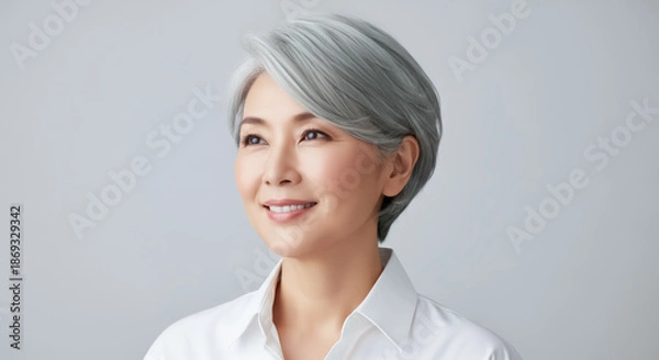 Obraz 美しい白髪の女性 シルバーヘア グレイヘア 