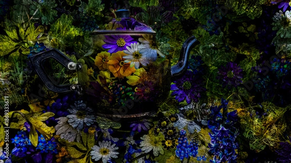 Obraz teapot on a green background