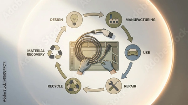 Obraz Circular Economy Process Stages with Technical Focus