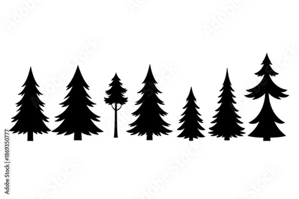 Fototapeta Pine tree silhouettes forest set