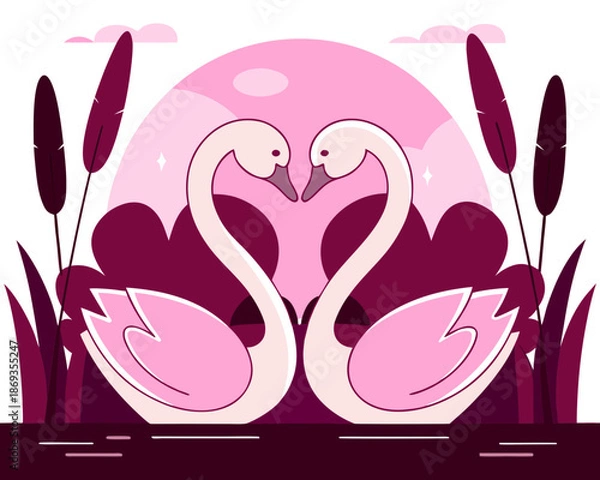 Obraz two swans on a pink background