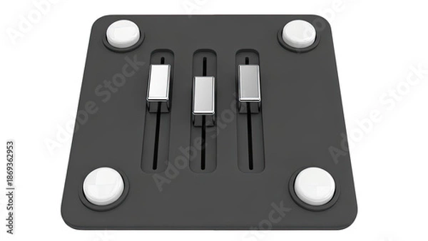 Obraz 3D Rendering of a Modern Audio Mixer Control Panel with Faders and Knobs