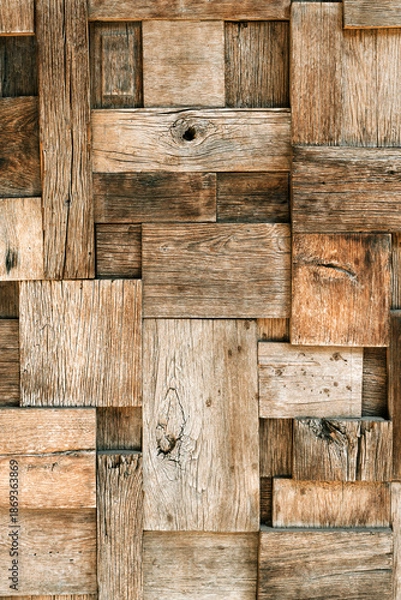 Obraz Rustic Reclaimed Wood Block Wall Texture Background