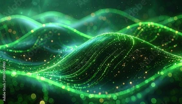 Obraz Emerald Waves: Luminous Green Particle Streams in Abstract Formation