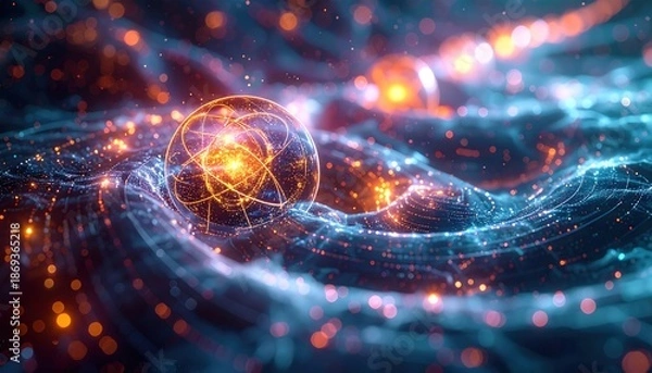 Obraz Abstract Atomic Structure Glowing Energy Field.