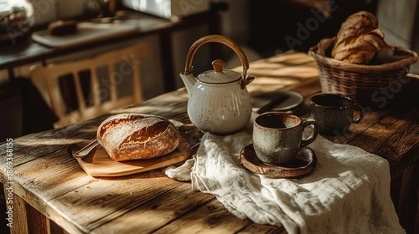 Obraz Rustic breakfast scene on a wooden table