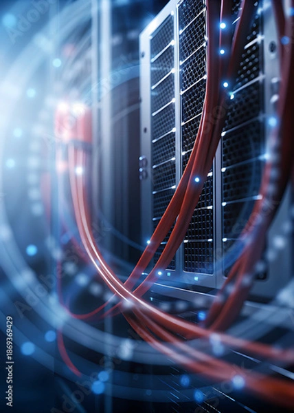 Fototapeta Server Rack With Network Cables In Modern Data Center