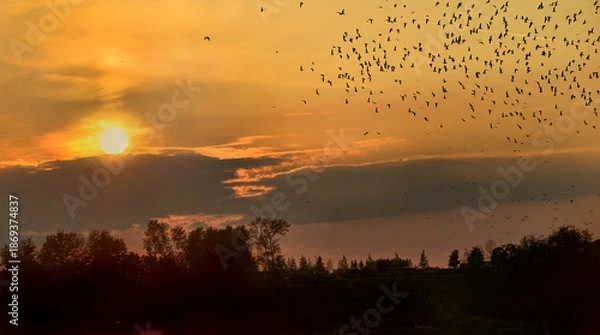 Obraz Vogelschwarm in der Abendsonne