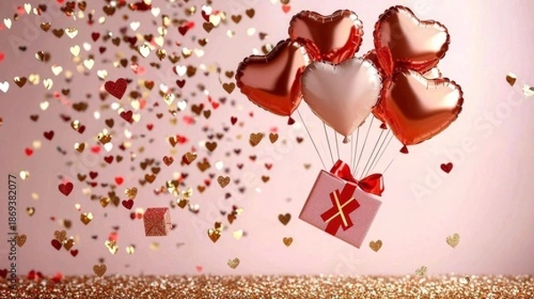 Obraz A joyful scene featuring falling gift boxes and glittering gold confetti.